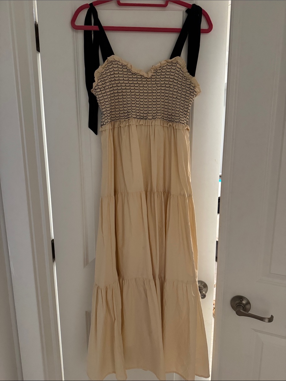 Altar'd State Cream Maxi Dress with Black Tie Straps